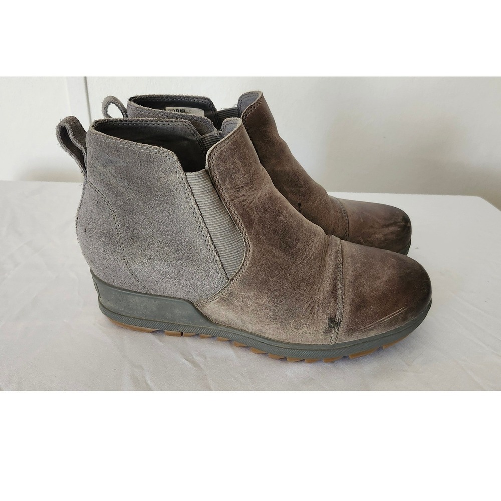 Sorel Evie Waterproof Suede Leather Wedge Chelsea Boots Gray NL3816-052 Size 8.5
